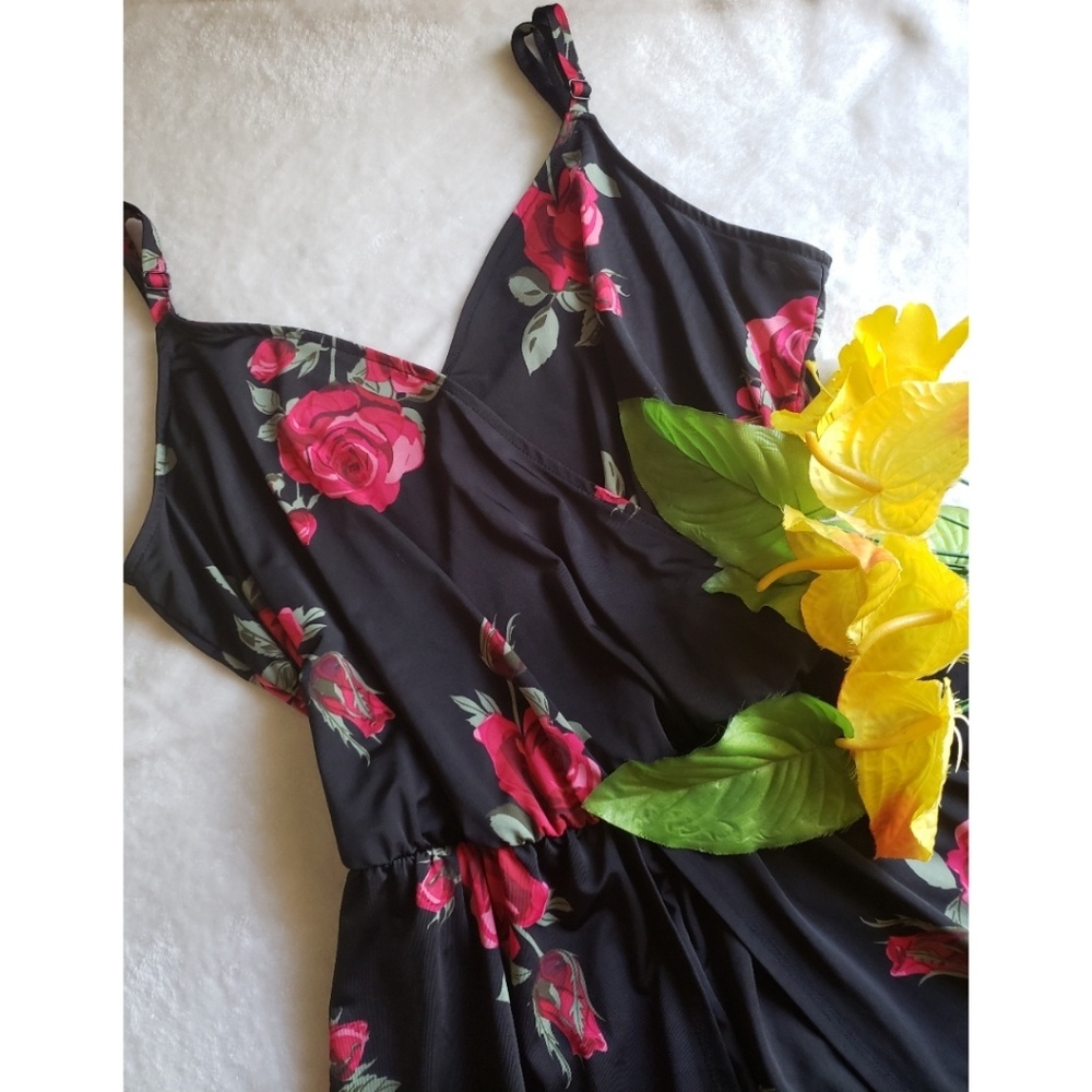 Hi-Low Romper Dress Blk/Red Floral